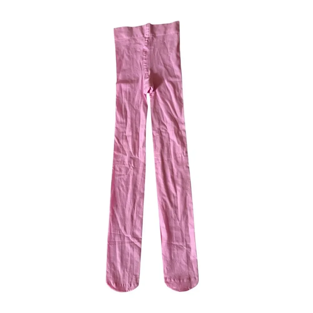 Girls Pink Sheer Knit Full-Foot Tights - Size 6/7